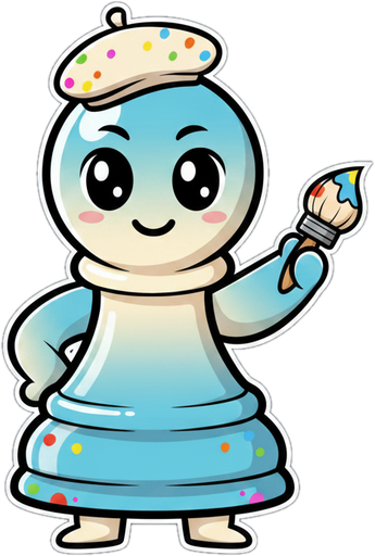 The Chesshape mascot — a cheerful pawn with a beret and paintbrush, waving